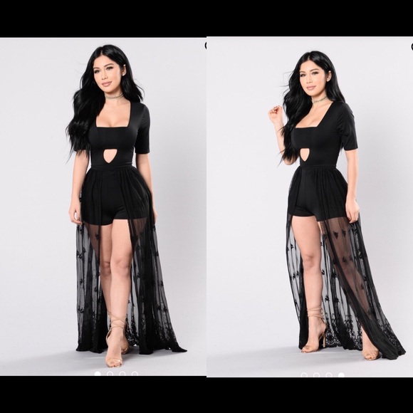 black lace maxi romper